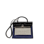 HERMES HERBAG 31 ZIP BAG TOLIE H BERLINE CANVAS/VACHE HUNTER BLUE ENCRE/BLACK SHW