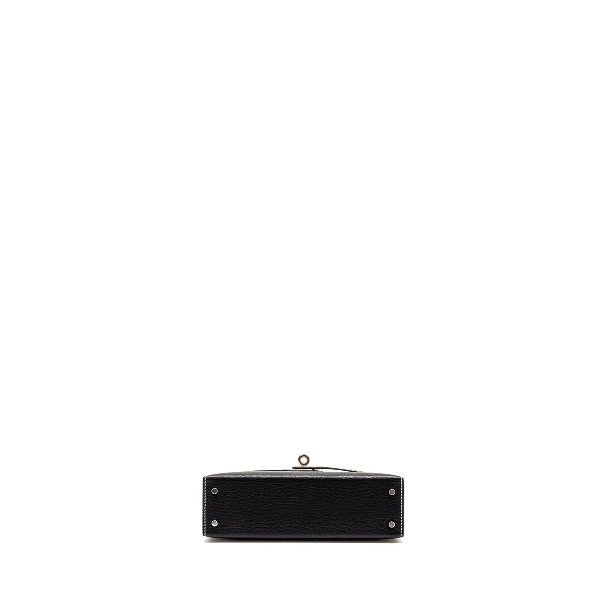 Hermes Mini Kelly II special order Chevre Mysore black / gris perle white stitching SHW