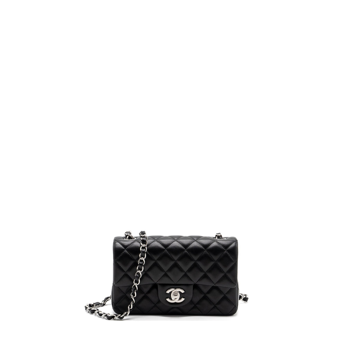 CHANEL MINI RECTANGULAR FLAP BAG LAMBSKIN BLACK SHW (MICROCHIP)