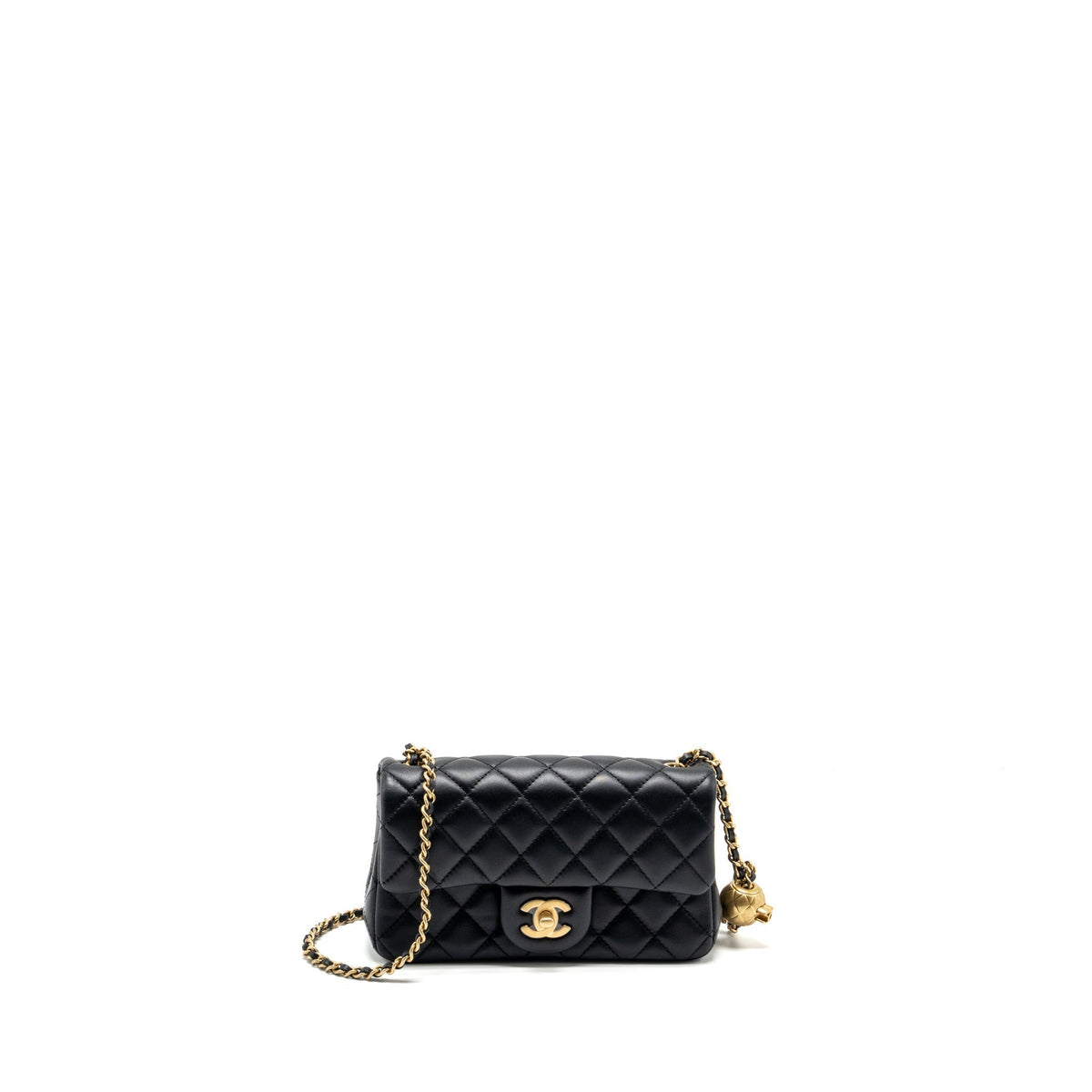 CHANEL PEARL CRUSH MINI RECTANGULAR FLAP BAG LAMBSKIN BLACK GHW (MICROCHIP)