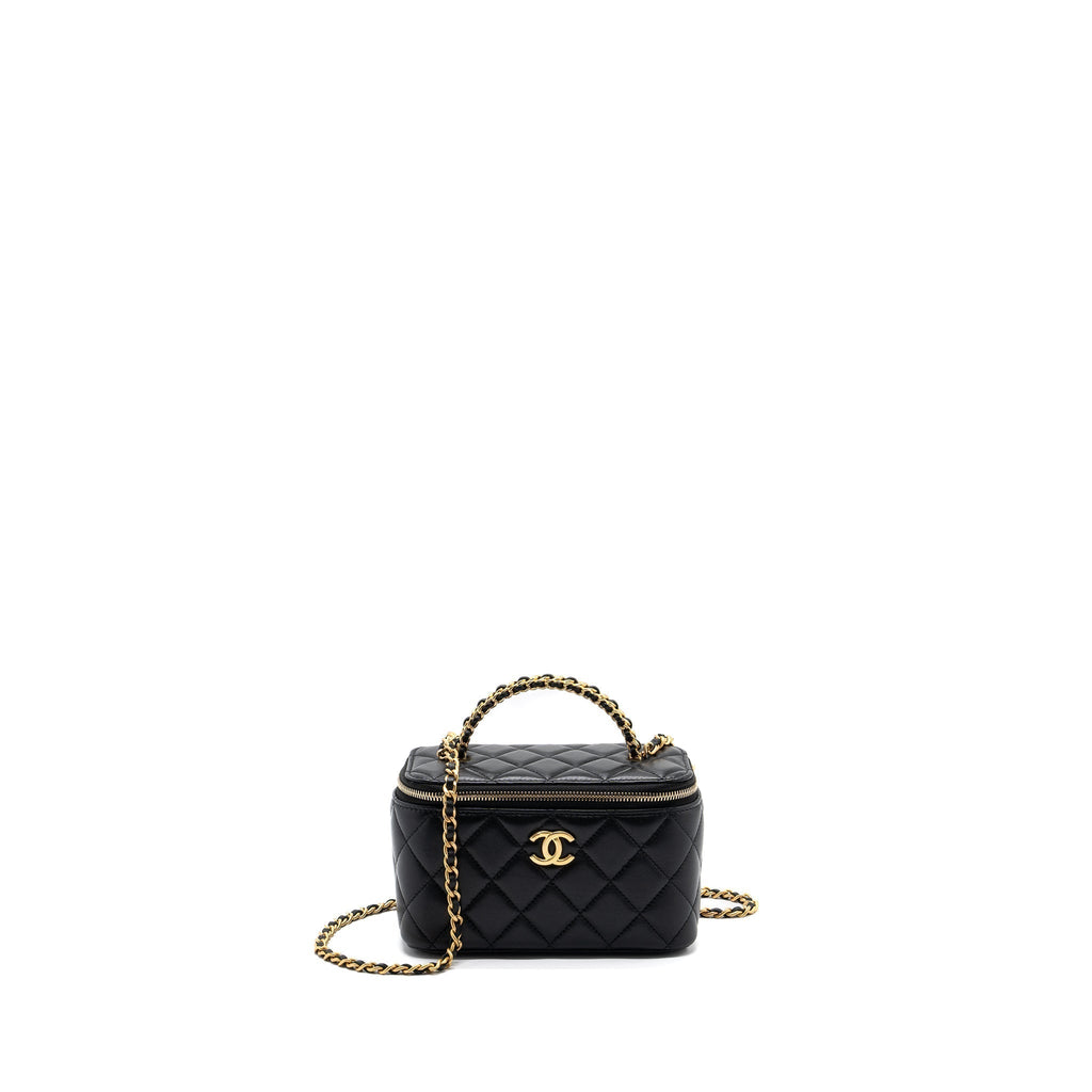 CHANEL TOP HANDLE LONG VANITY LAMBSKIN BLACK GHW (MICROCHIP)