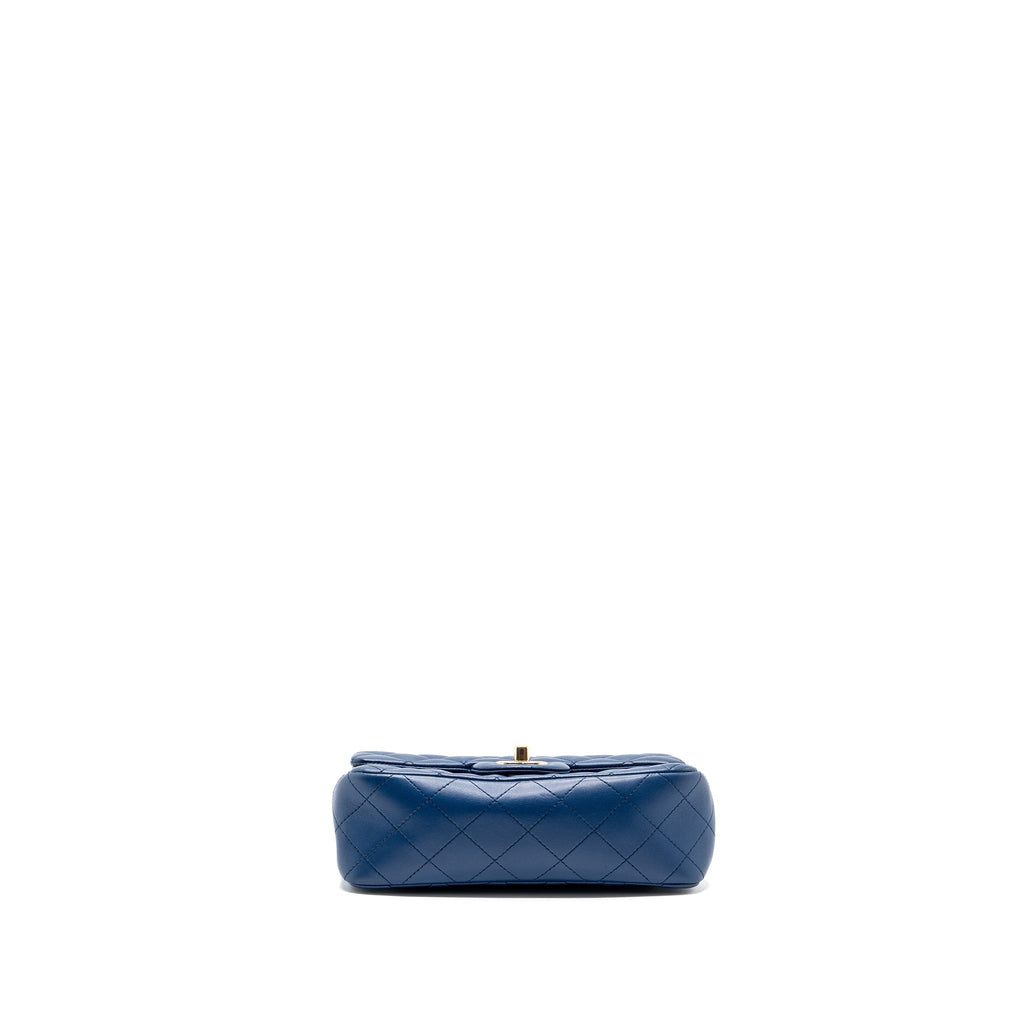 CHANEL MINI RECTANGULAR FLAP BAG LAMBSKIN BLUE LGHW
