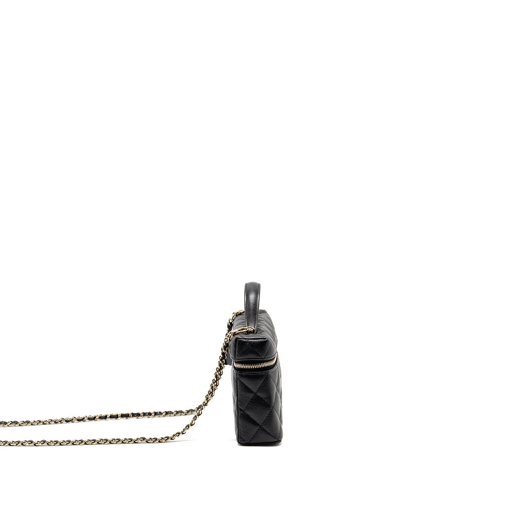 CHANEL TOP HANDLE VANITY WITH CHAIN CAVIAR BLACK LGHW (MICROCHIP)