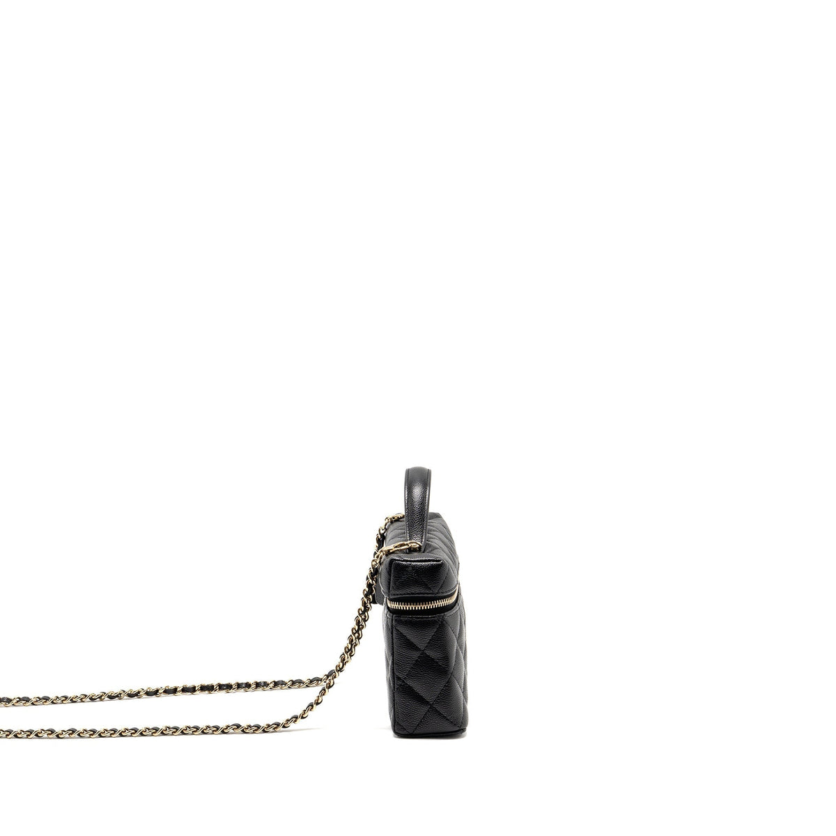 CHANEL TOP HANDLE VANITY WITH CHAIN CAVIAR BLACK LGHW (MICROCHIP)