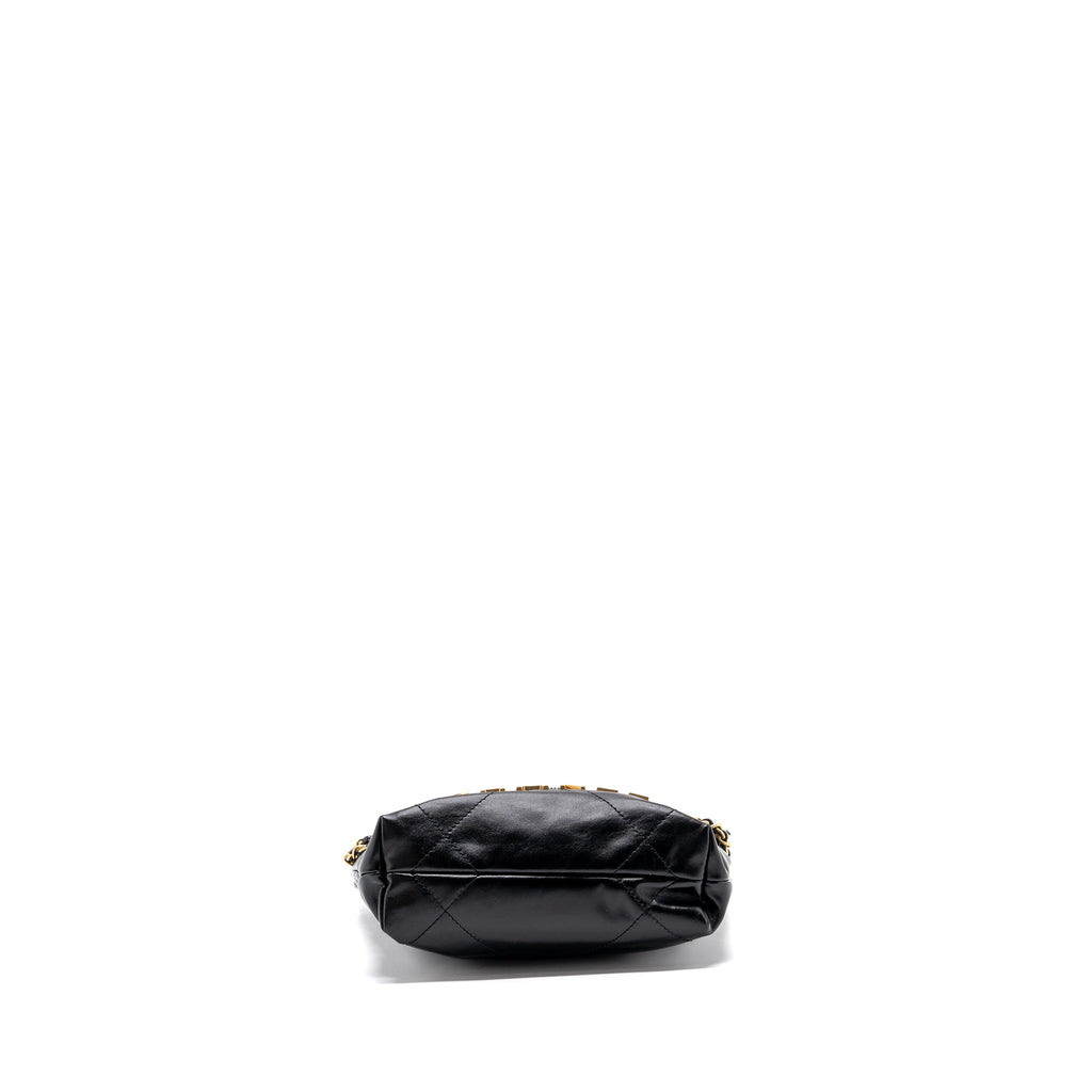 CHANEL MINI 22 BAG SHINY CALFSKIN BLACK GHW(MICROCHIP)