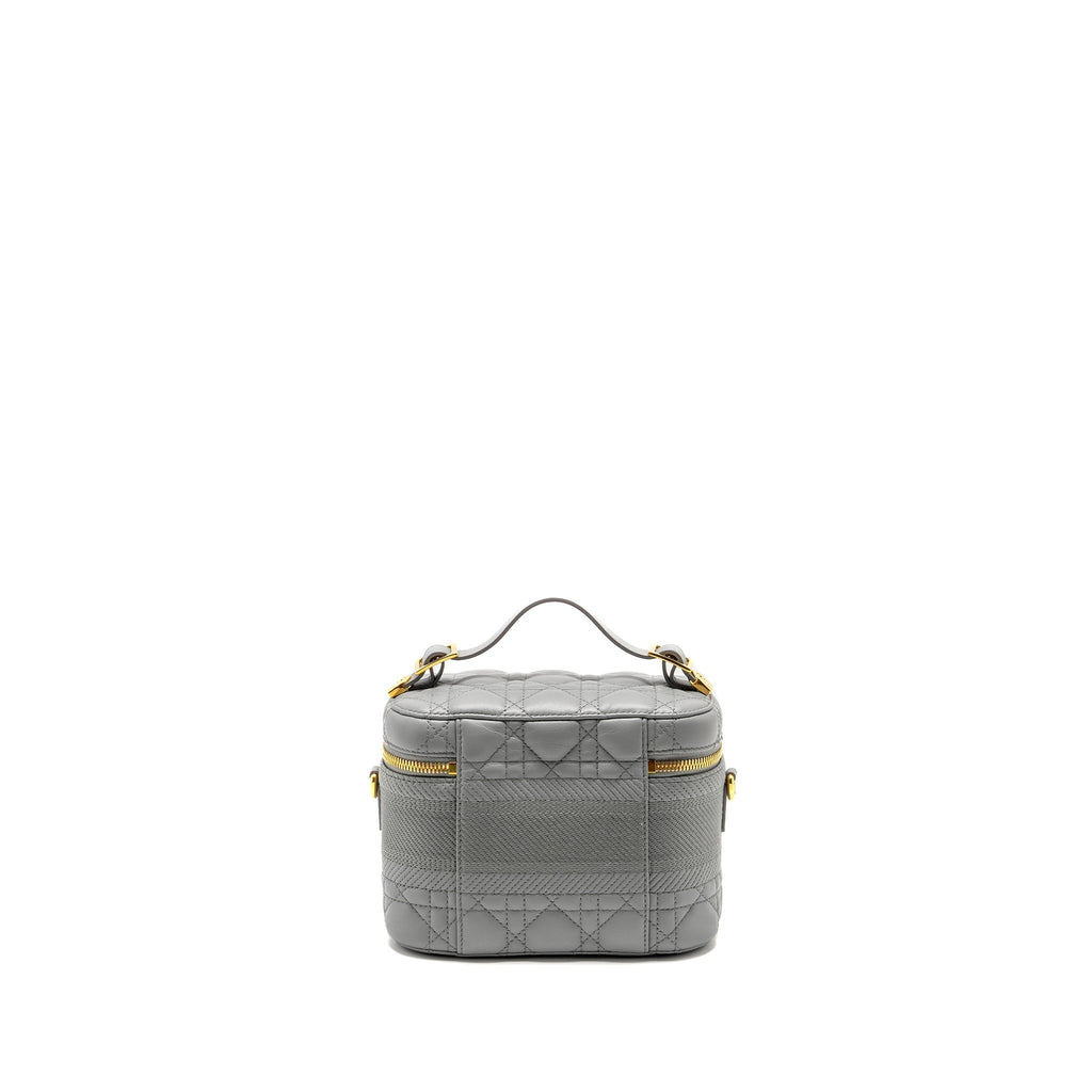 DIOR SMALL DIORTRAVEL VANITY CASE CANNAGE LAMBSKIN GREY GHW