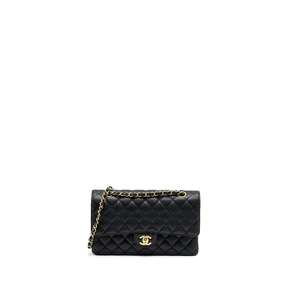 CHANEL MEDIUM CLASSIC DOUBLE FLAP BAG CAVIAR BLACK GHW (MICROCHIP)