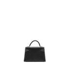 Hermes Mini Kelly II special order Chevre Mysore black / gris perle white stitching SHW