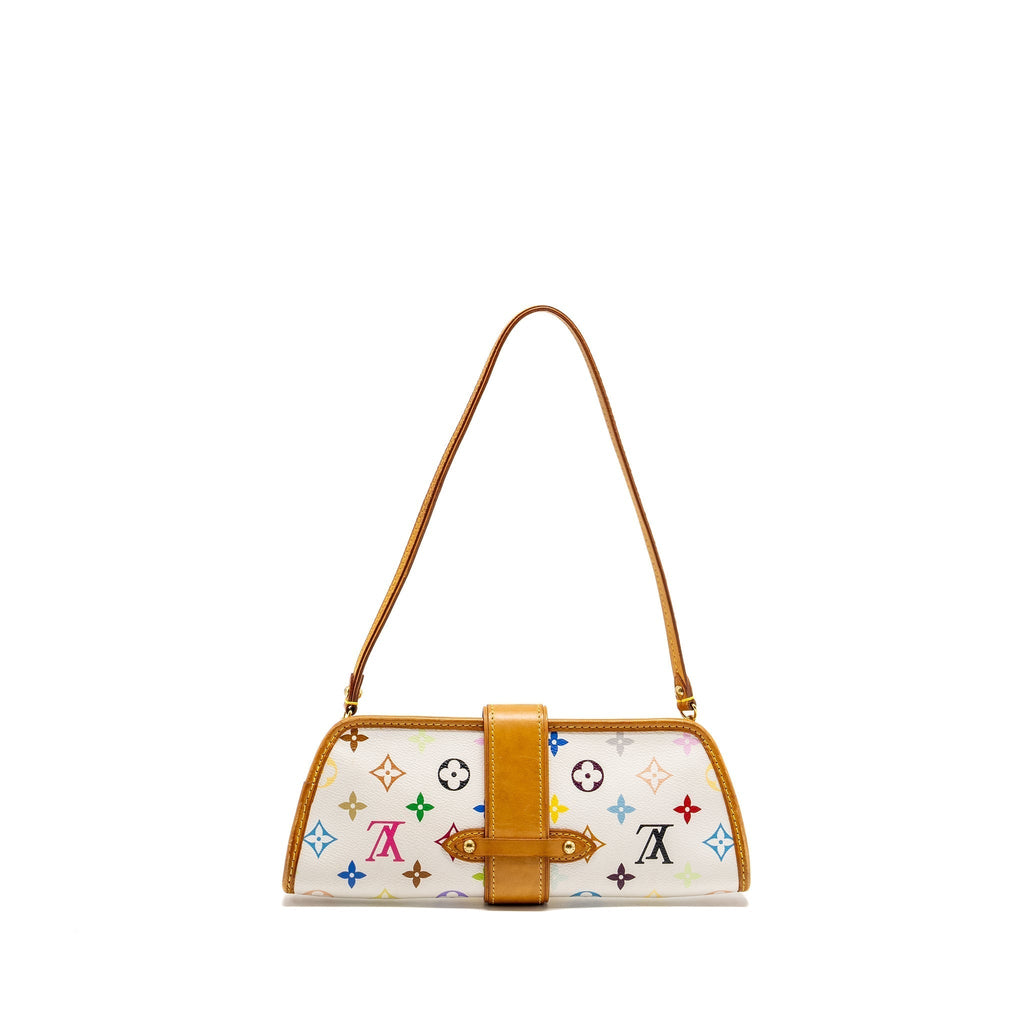 LOUIS VUITTON VINTAGE SHIRLEY CLUTCH MULTICOLOUR MONOGRAM CANVAS WHITE GHW