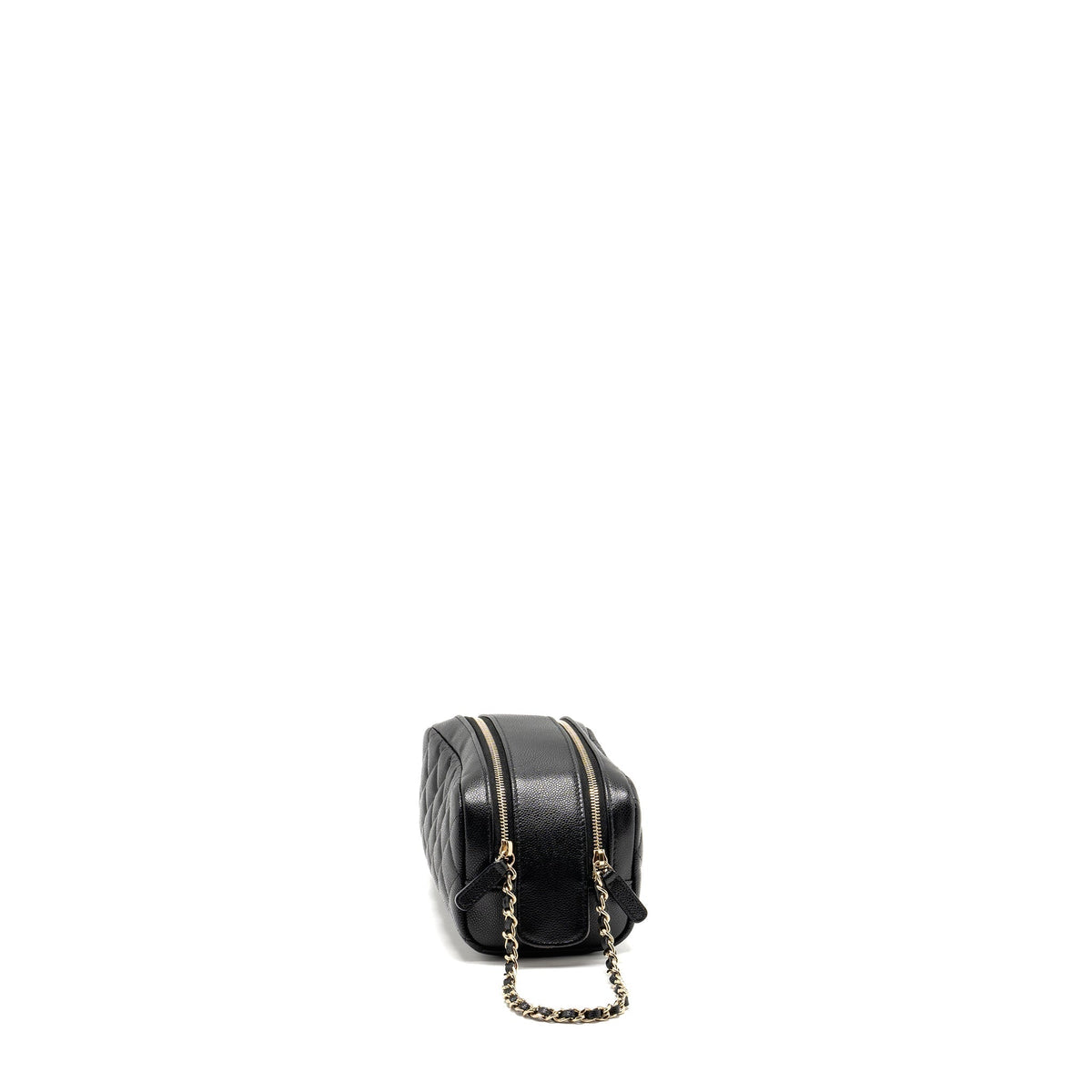 CHANEL DOUBLE ZIP POUCH COSMETIC CASE CAVIAR BLACK GHW (MICROCHIP)