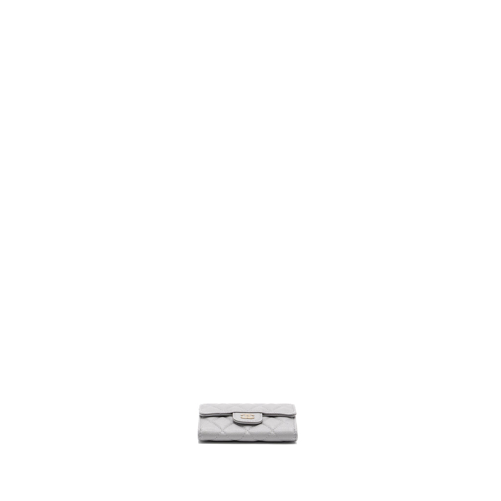 CHANEL CLASSIC FLAP CARD HOLDER CAVIAR LIGHT GREY LGHW