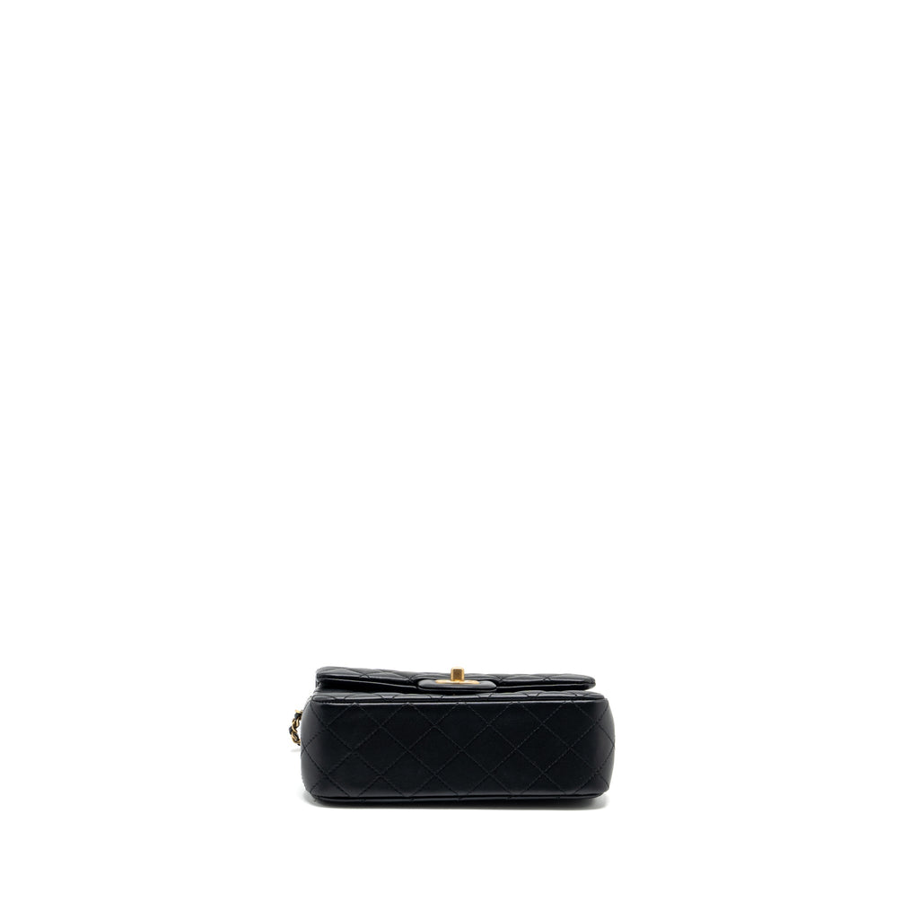CHANEL PEARL CRUSH MINI RECTANGULAR FLAP BAG LAMBSKIN BLACK GHW (MICROCHIP)