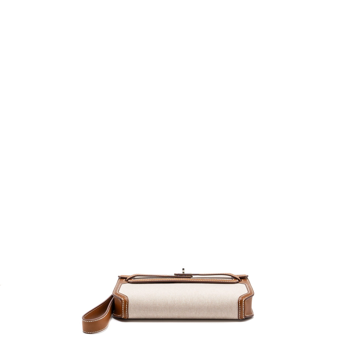 Hermes pochette kelly depeches 25 canvas / barenia ecru beige / fauve SHW