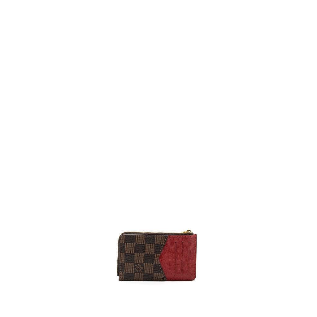 LOUIS VUITTON CARD HOLDER RECTO VERSO DAMIER EBENE/ RED GHW (NEW VERSION)