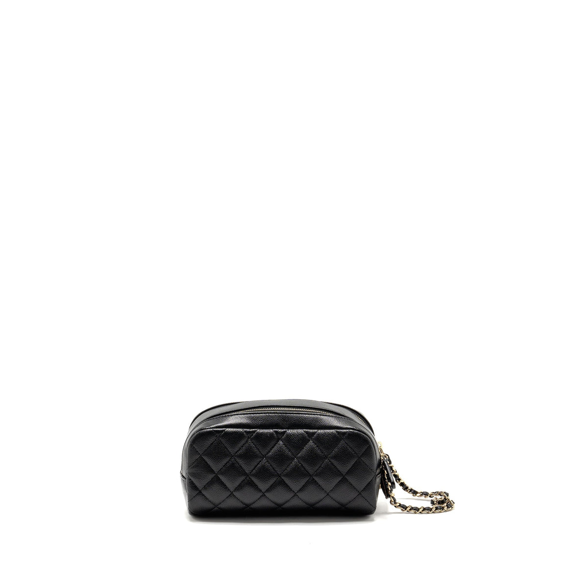 CHANEL DOUBLE ZIP POUCH COSMETIC CASE CAVIAR BLACK GHW (MICROCHIP)
