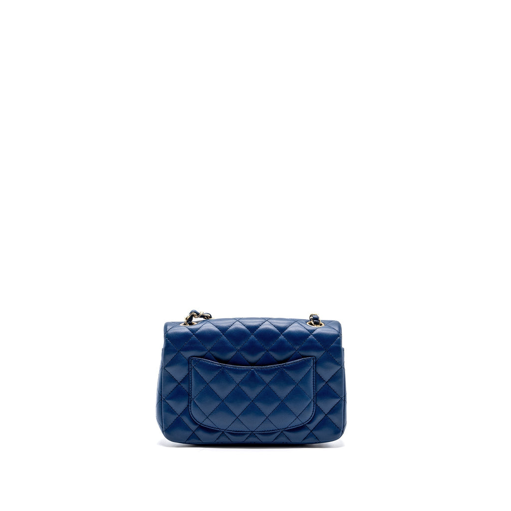 CHANEL MINI RECTANGULAR FLAP BAG LAMBSKIN BLUE LGHW