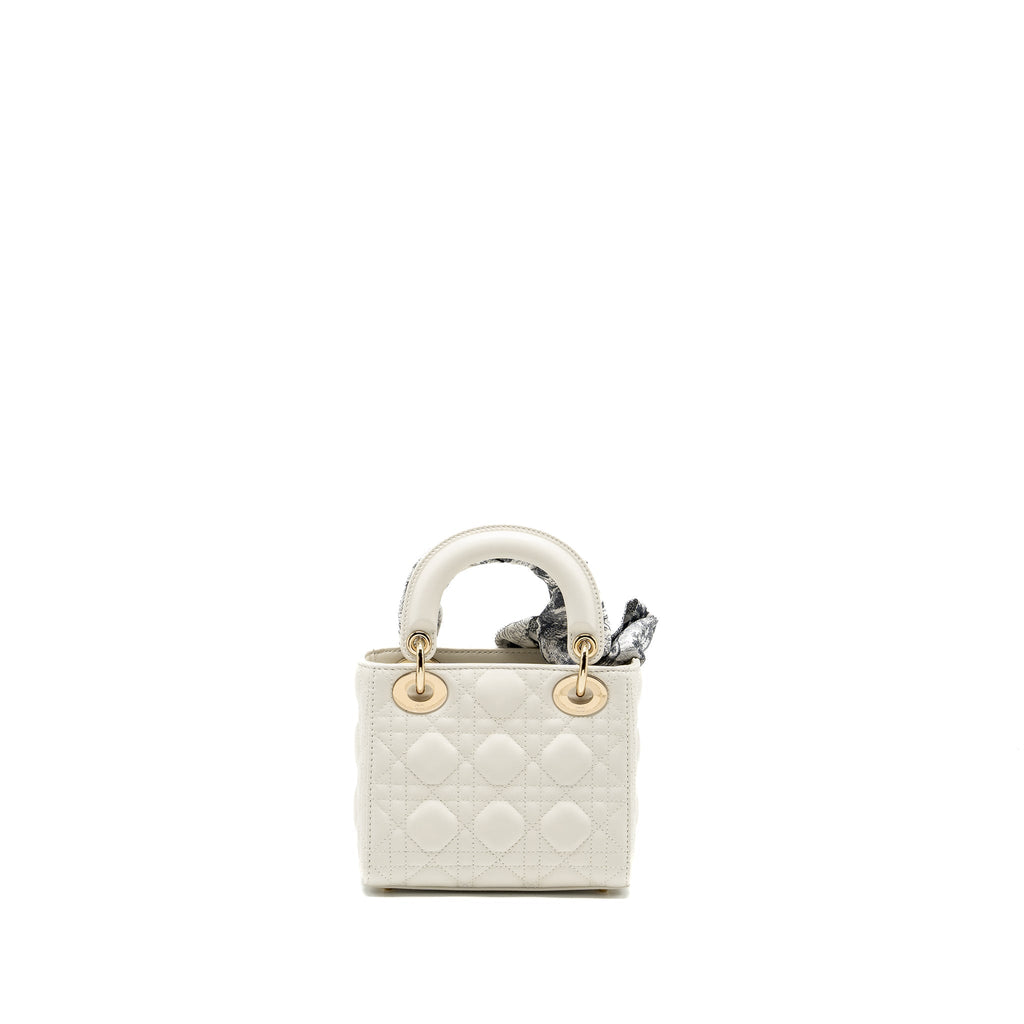 DIOR MINI LADY DIOR LAMBSKIN WHITE LGHW