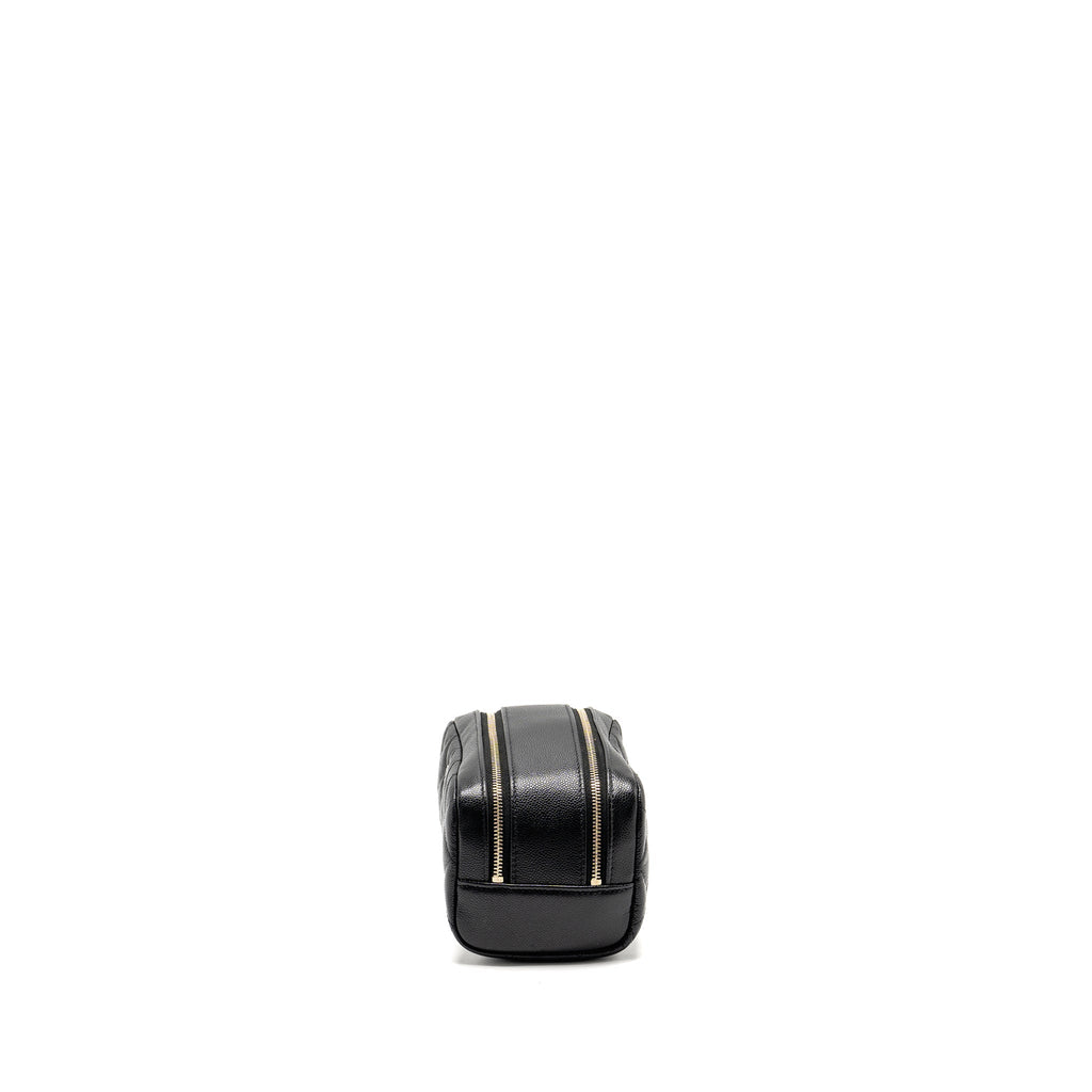 CHANEL DOUBLE ZIP POUCH COSMETIC CASE CAVIAR BLACK GHW (MICROCHIP)
