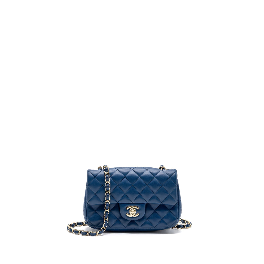CHANEL MINI RECTANGULAR FLAP BAG LAMBSKIN BLUE LGHW