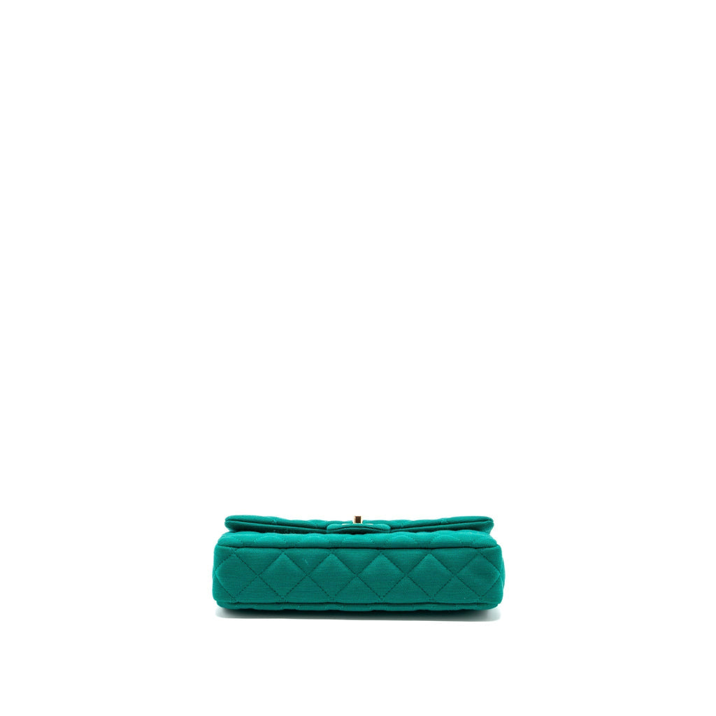 CHANEL 23A CLASSIC FLAP CLUTCH FABRIC GREEN LGHW(MICROCHIP)