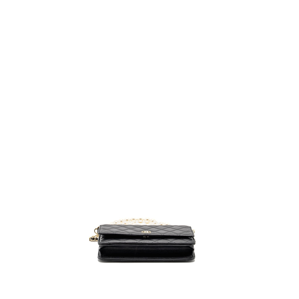 CHANEL WALLET ON CHAIN WITH PEARL CHAIN LAMBSKIN BLACK LGHW (MICROCHIP)
