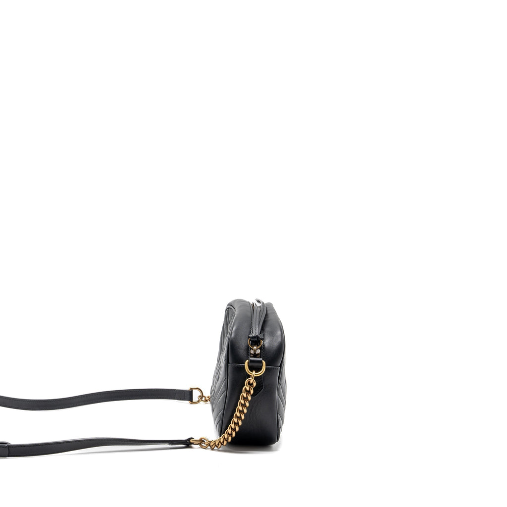 GUCCI GG MARMONT MATELASSE CAMERA SHOULDER BAG LEATHER BLACK GHW