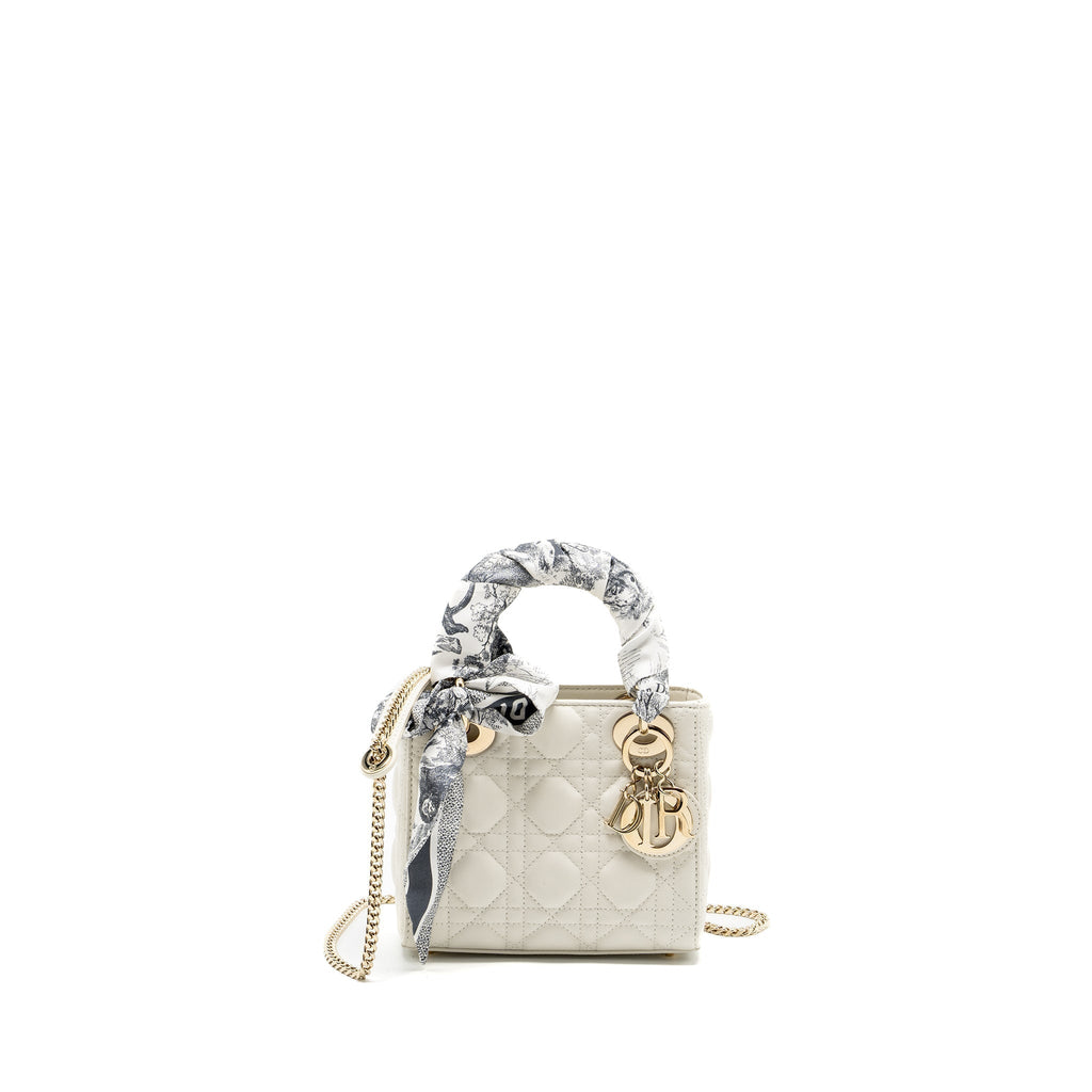 DIOR MINI LADY DIOR LAMBSKIN WHITE LGHW