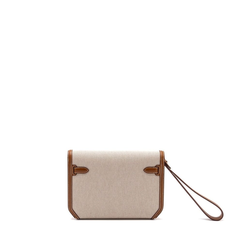 Hermes pochette kelly depeches 25 canvas / barenia ecru beige / fauve SHW