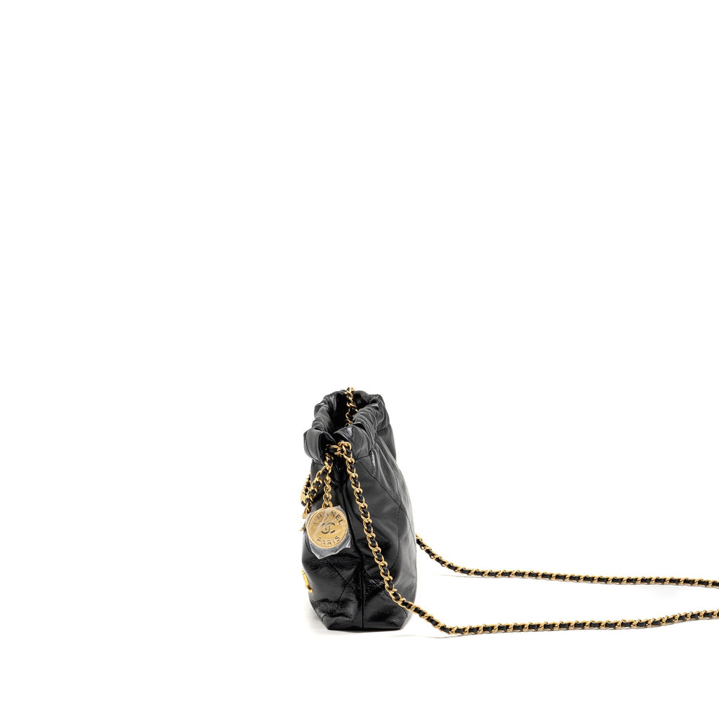 Chanel 23S Mini 22 Bag with Pear Chain Shiny Calfskin Black Brushed GHW (Microchip)