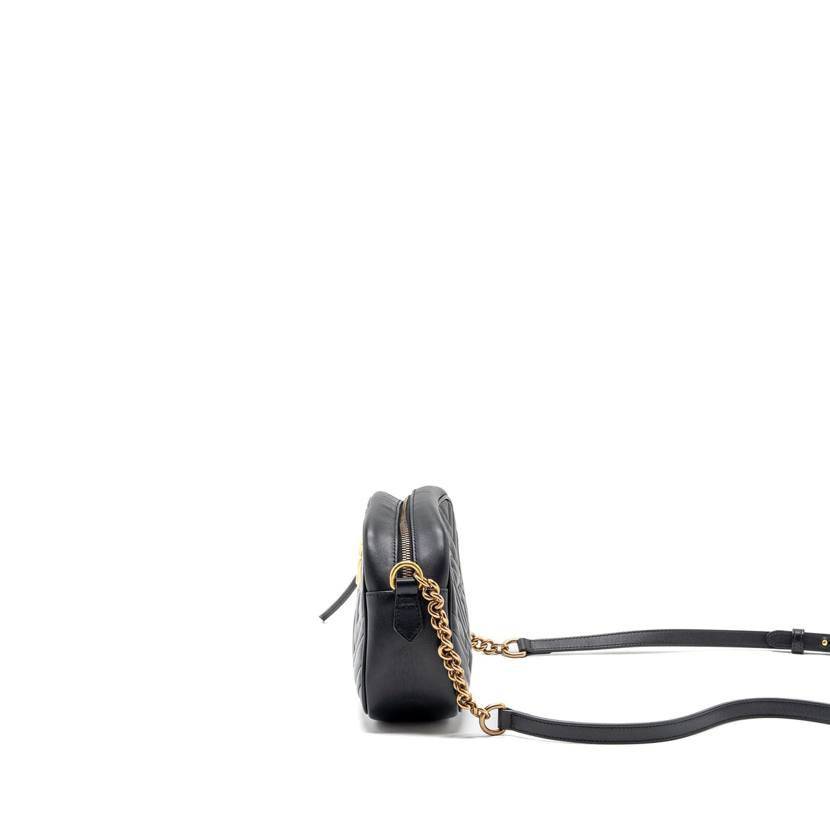 GUCCI GG MARMONT MATELASSE CAMERA SHOULDER BAG LEATHER BLACK GHW