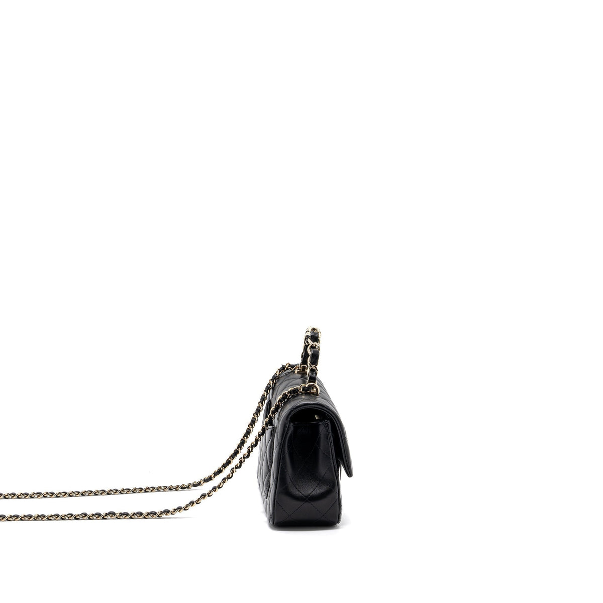 CHANEL 23K LEATHER CHAIN TOP HANDLE MINI RECTANGULAR FLAP BAG LAMBSKIN BLACK LGHW (MICROCHIP)
