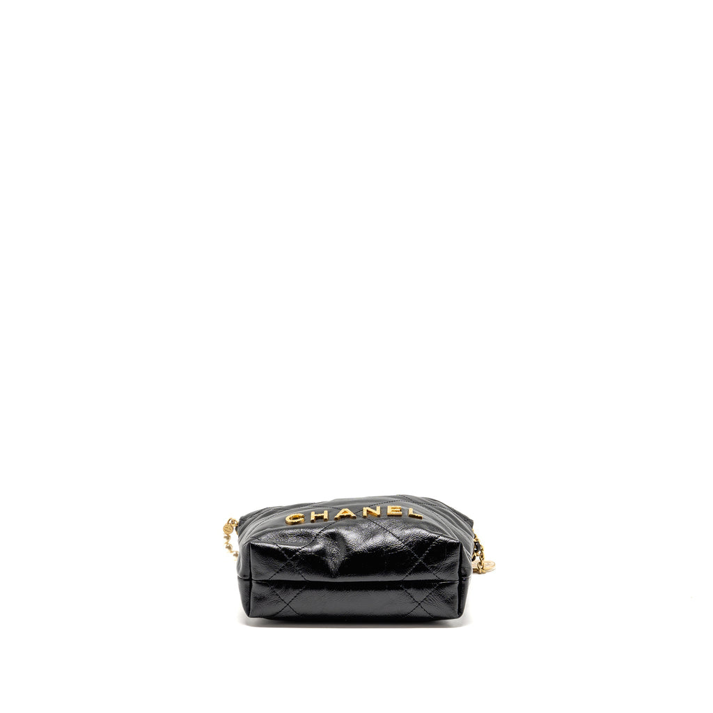 Chanel 23S Mini 22 Bag with Pear Chain Shiny Calfskin Black Brushed GHW (Microchip)