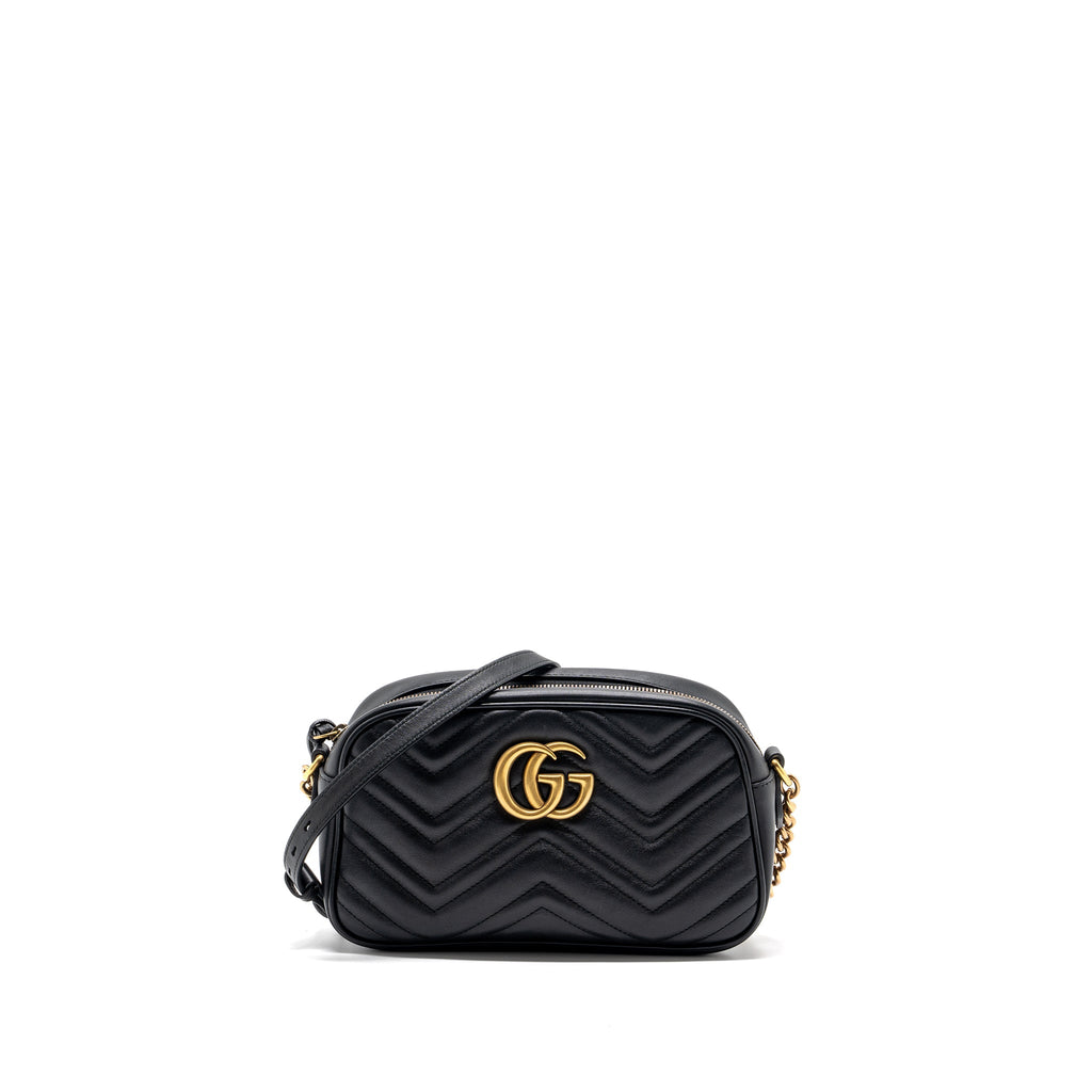 GUCCI GG MARMONT MATELASSE CAMERA SHOULDER BAG LEATHER BLACK GHW