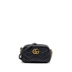 GUCCI GG MARMONT MATELASSE CAMERA SHOULDER BAG LEATHER BLACK GHW