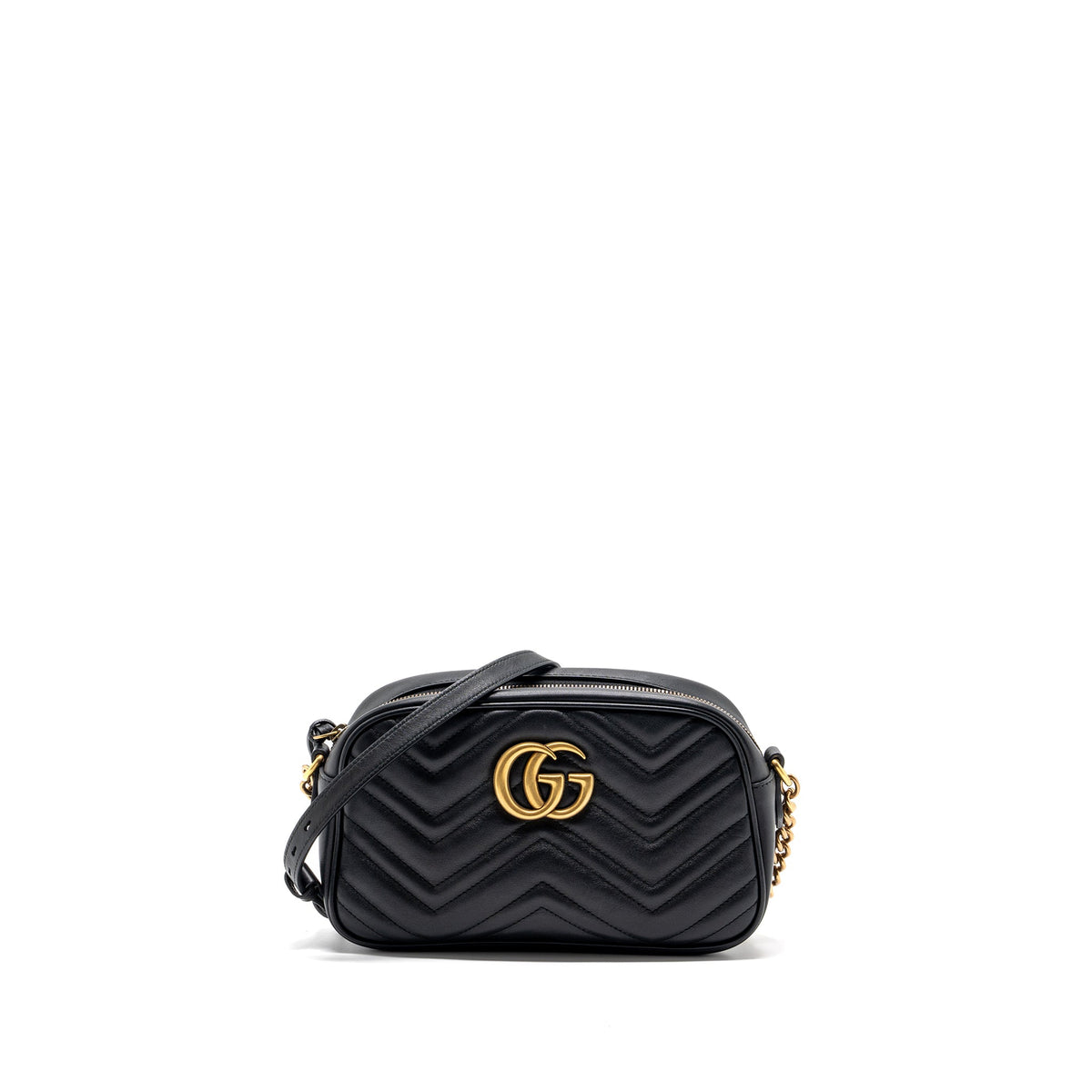 GUCCI GG MARMONT MATELASSE CAMERA SHOULDER BAG LEATHER BLACK GHW