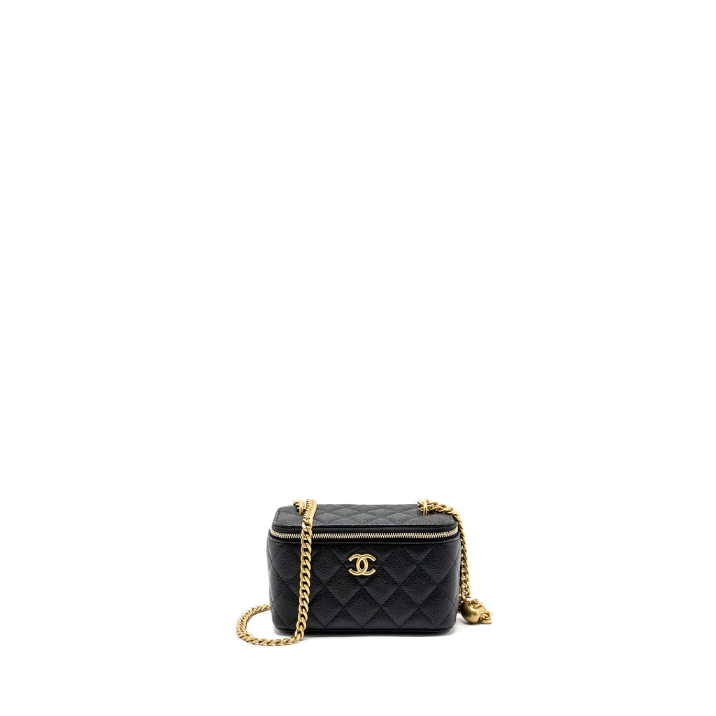 CHANEL COCO LOVE LONG VANITY WITH ADJUSTABLE CHAIN CAVIAR BLACK GHW (MICROCHIP)