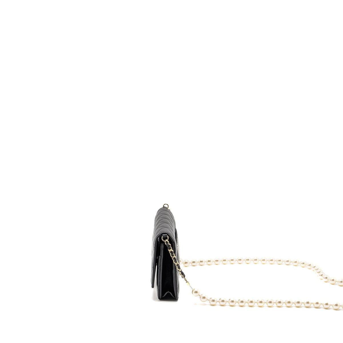 CHANEL WALLET ON CHAIN WITH PEARL CHAIN LAMBSKIN BLACK LGHW (MICROCHIP)