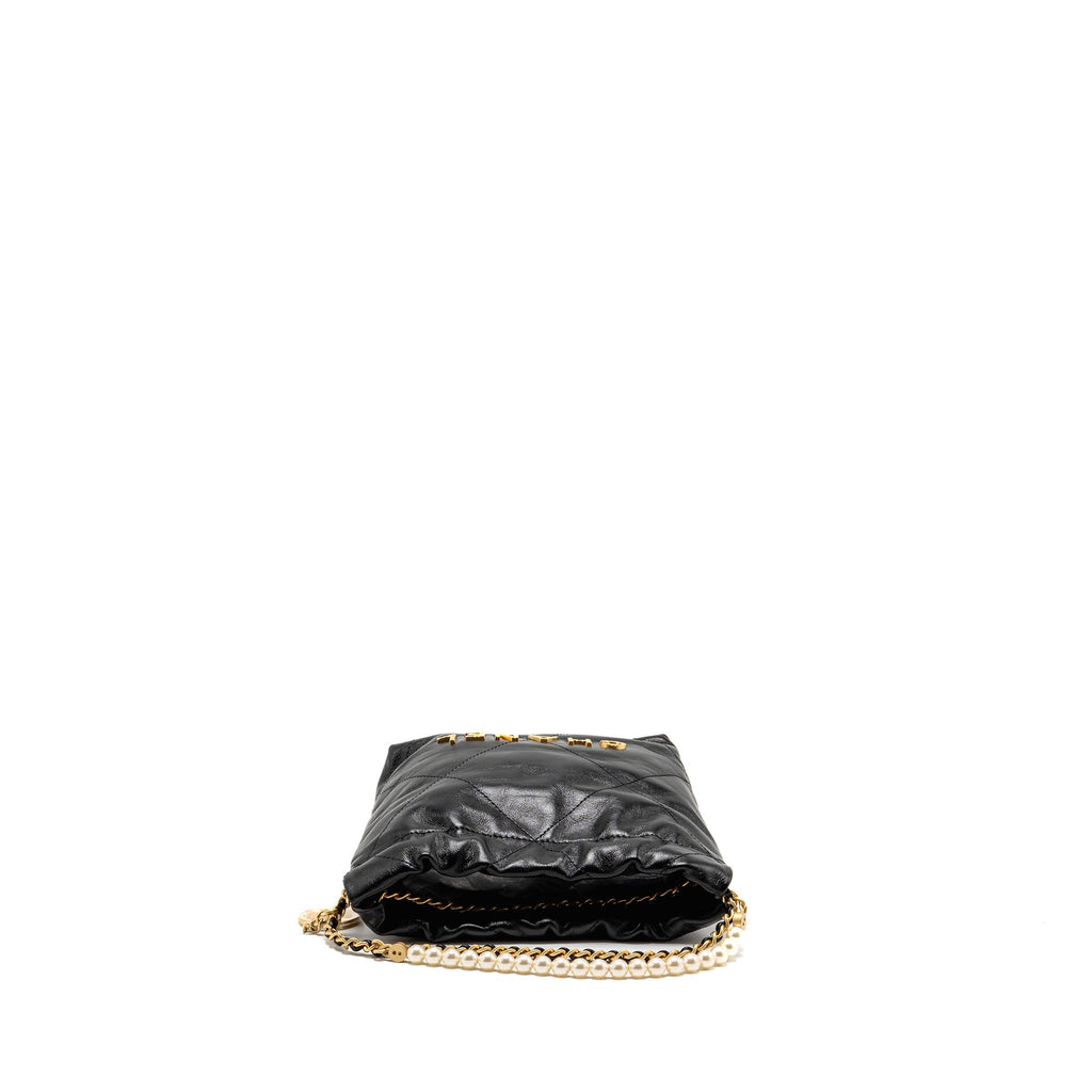 Chanel 23S Mini 22 Bag with Pear Chain Shiny Calfskin Black Brushed GHW (Microchip)