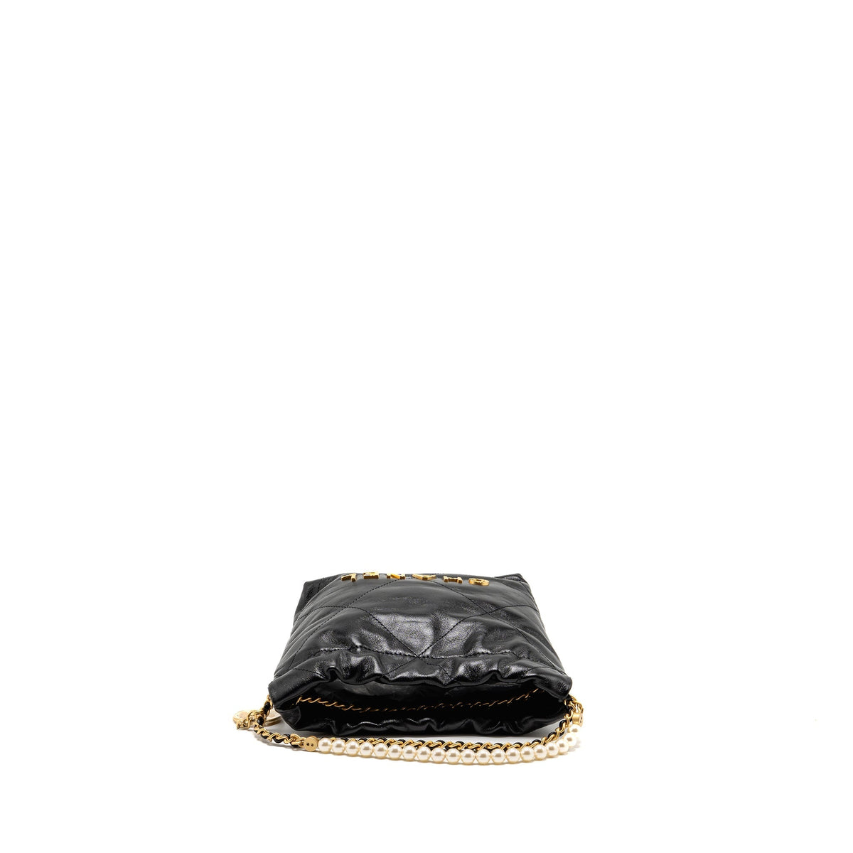 Chanel 23S Mini 22 Bag with Pear Chain Shiny Calfskin Black Brushed GHW (Microchip)