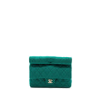 CHANEL 23A CLASSIC FLAP CLUTCH FABRIC GREEN LGHW(MICROCHIP)