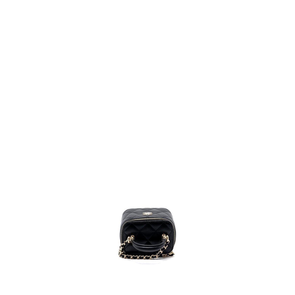 CHANEL TOP HANDLE MINI VANITY CASE WITH CHAINS LAMBSKIN BLACK LGHW