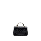 CHANEL 23K LEATHER CHAIN TOP HANDLE MINI RECTANGULAR FLAP BAG LAMBSKIN BLACK LGHW (MICROCHIP)