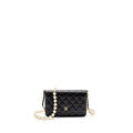 CHANEL WALLET ON CHAIN WITH PEARL CHAIN LAMBSKIN BLACK LGHW (MICROCHIP)