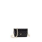 CHANEL WALLET ON CHAIN WITH PEARL CHAIN LAMBSKIN BLACK LGHW (MICROCHIP)