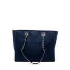 CHANEL DEAUVILLE TOTE BAG CANVAS NAVY SHW (MICROCHIP)