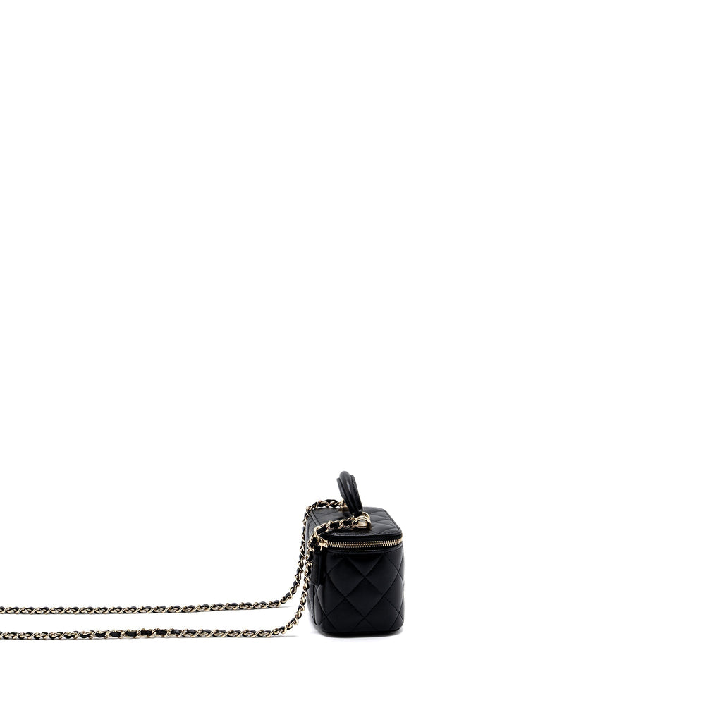 CHANEL TOP HANDLE MINI VANITY CASE WITH CHAINS LAMBSKIN BLACK LGHW