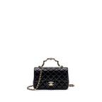 CHANEL 23K LEATHER CHAIN TOP HANDLE MINI RECTANGULAR FLAP BAG LAMBSKIN BLACK LGHW (MICROCHIP)