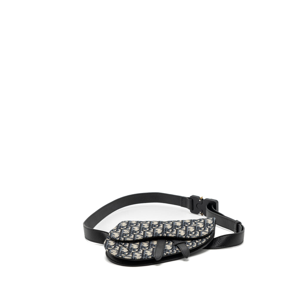 DIOR SADDLE BELT BAG BLUE DIOR OBLIQUE JACQUARD BLACK HARDWARE