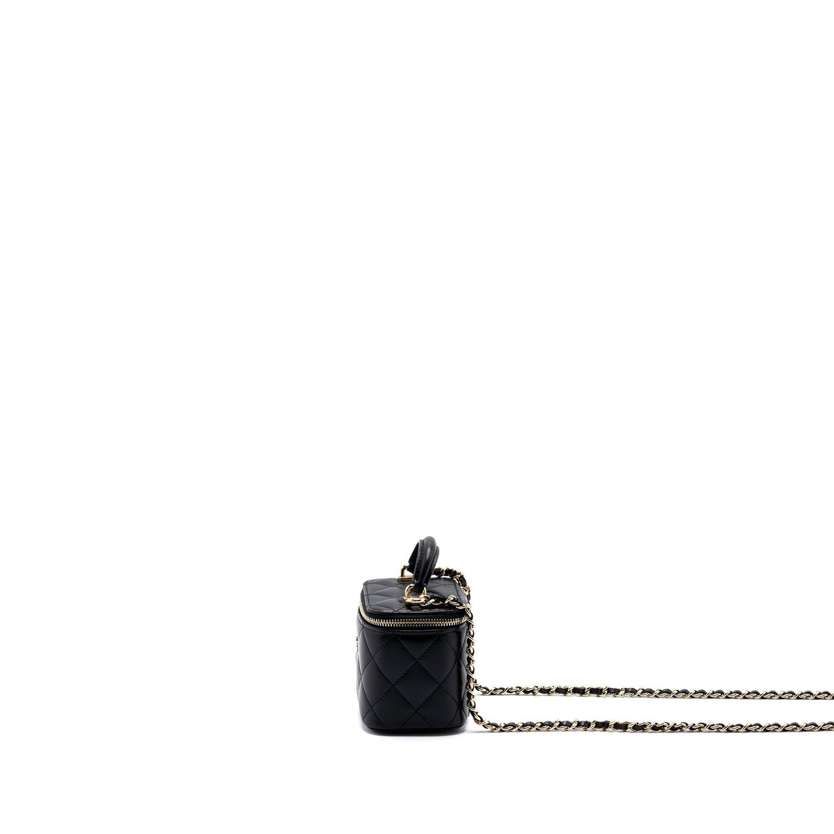 CHANEL TOP HANDLE MINI VANITY CASE WITH CHAINS LAMBSKIN BLACK LGHW