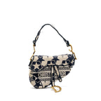DIOR SADDLE BAG CANVAS LIMITED PRINT DARK BLUE / WHITE GHW